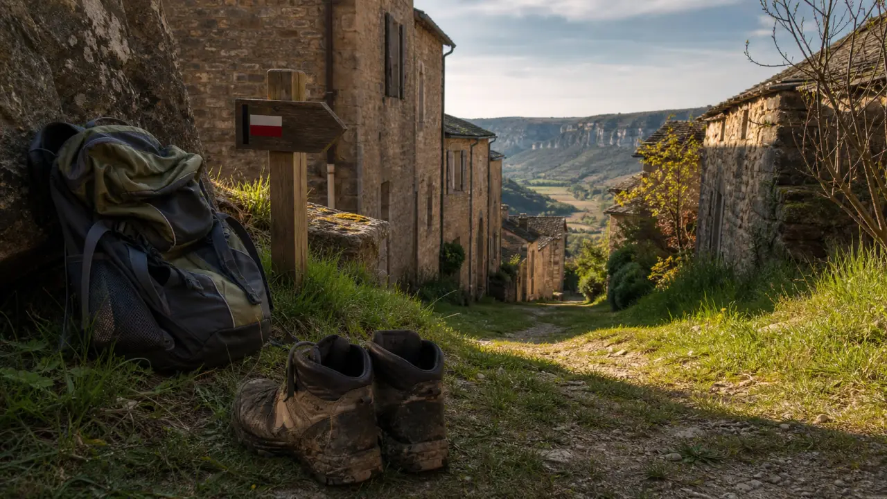 Cornus Aveyron tourisme : ruelles et sentier vers le Larzac