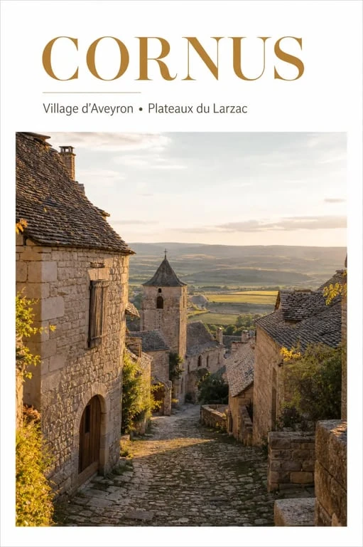 Vue panoramique du village de Cornus en Aveyron, destination touristique entre Larzac et vallée de la Sorgues