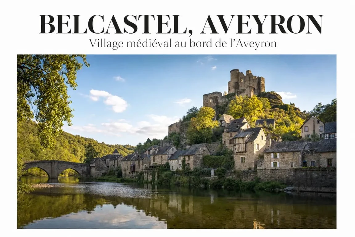 Vue panoramique du village médiéval de Belcastel en Aveyron, un des plus beaux villages de France.