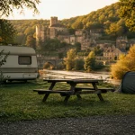 Camping belcastel aveyron : emplacement au bord de l’Aveyron, bois et vue sur le village médiéval