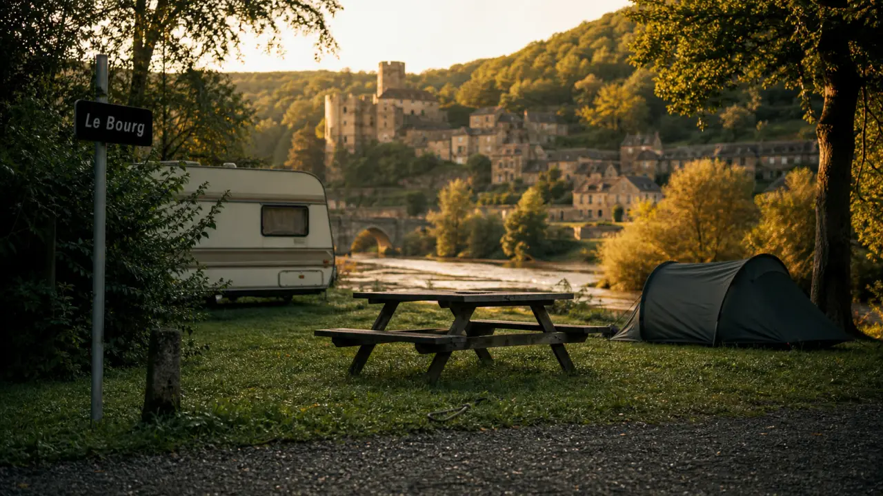 Camping belcastel aveyron : emplacement au bord de l’Aveyron, bois et vue sur le village médiéval