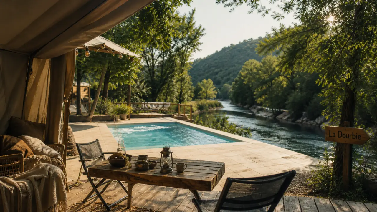 Camping dourbie aveyron : piscine balnéo et accès rivière, emplacements