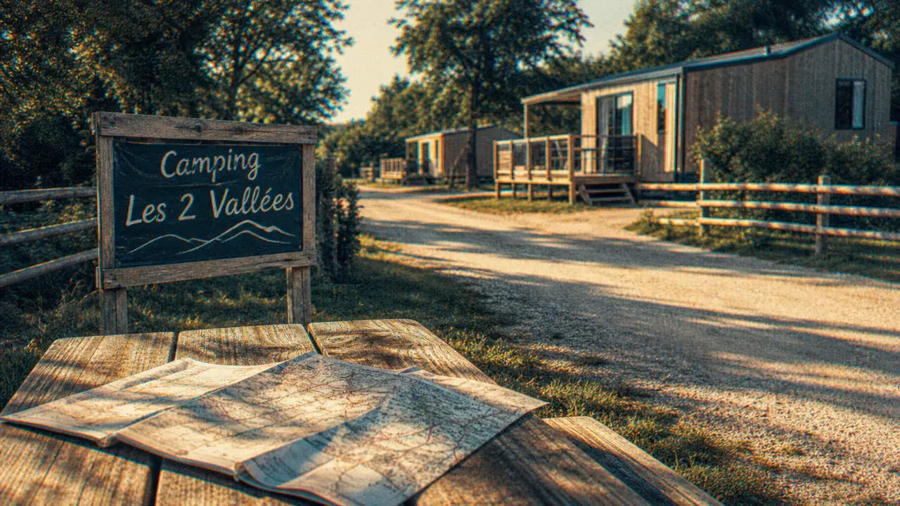 Camping les 2 vallées en Aveyron, entrée et mobil-homes