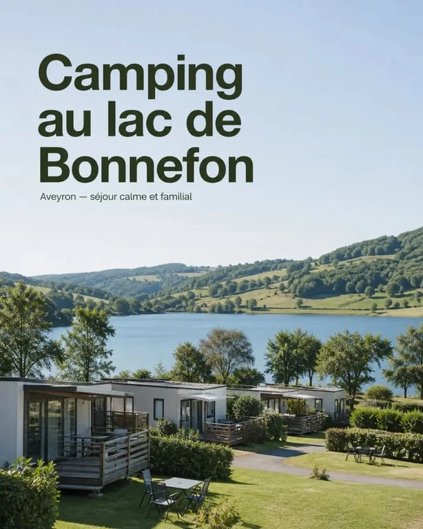 Camping Naucelle Aveyron au bord du lac de Bonnefon dans un cadre verdoyant
