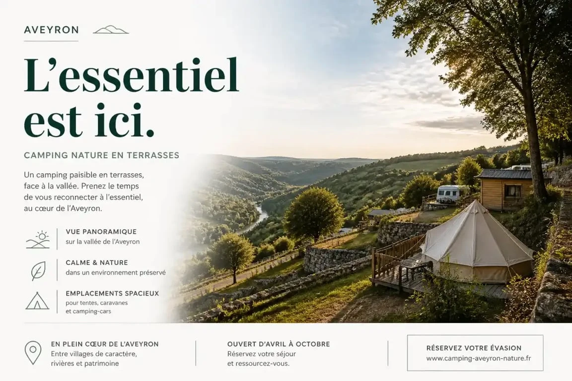 Camping Bellevue Golinhac Aveyron surplombant la vallée du Lot