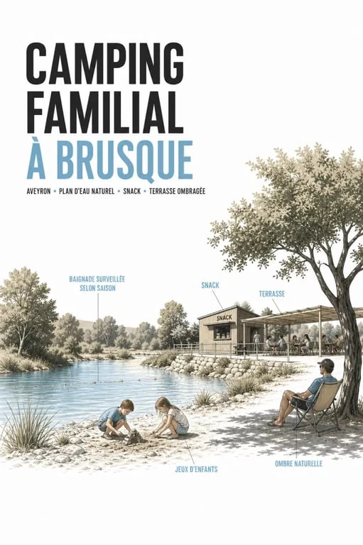 Camping brusque aveyron familial avec enfants près du plan d’eau et snack sur place