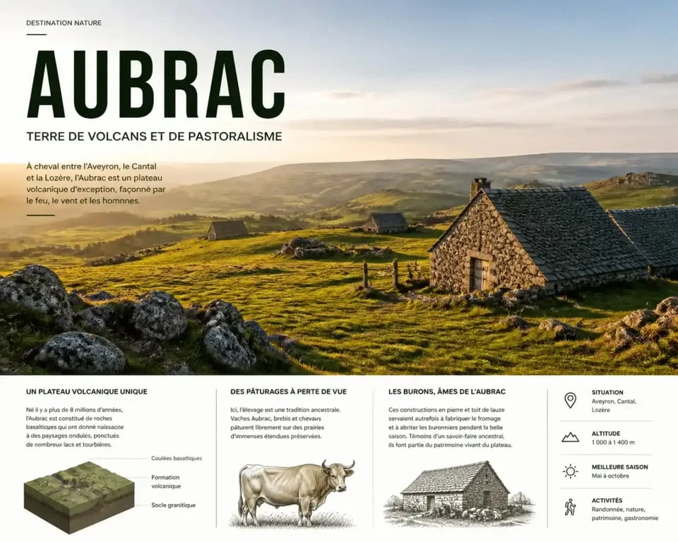 Paysage du plateau de l'Aubrac près du camping de Laguiole en Aveyron