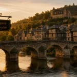 Entraygues : vue du pont gothique sur le Lot et la Truyère, ruelles médiévales