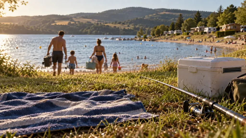 Camping du lac Aveyron près de Pont-de-Salars, 500 m de rivage et plage surveillée