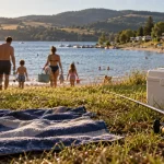 Camping du lac Aveyron près de Pont-de-Salars, 500 m de rivage et plage surveillée