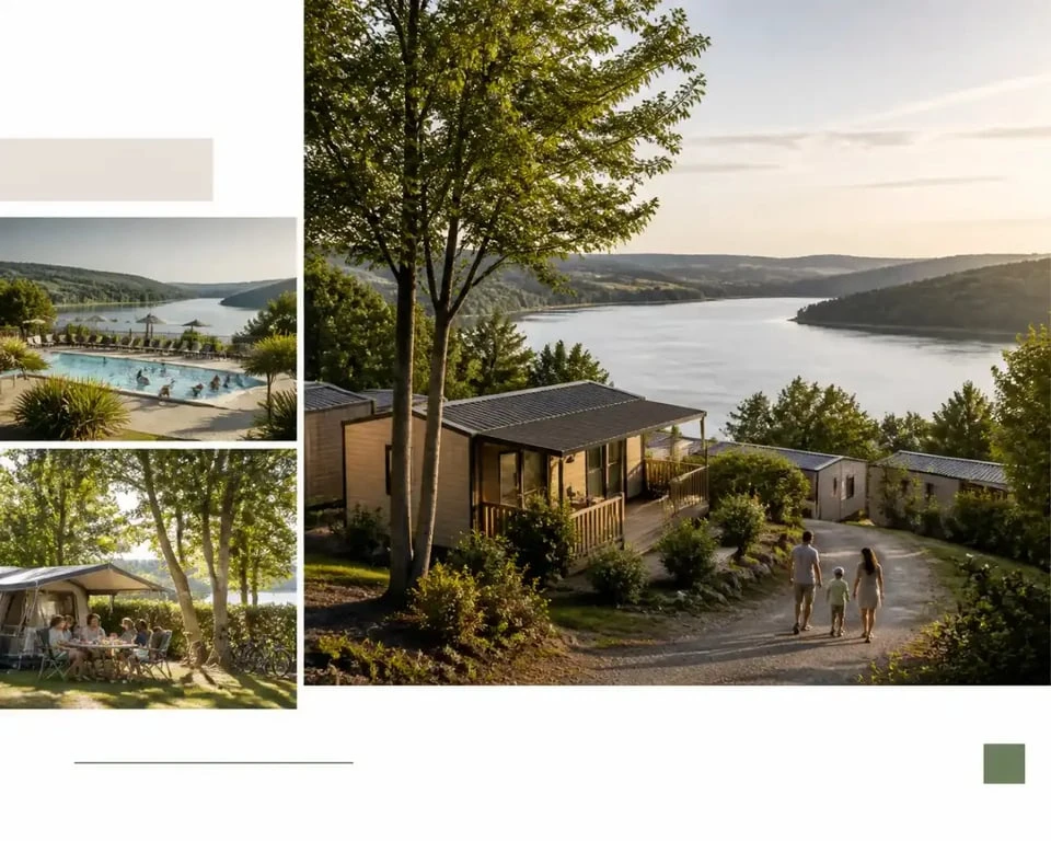 Camping Aveyron 5 étoiles au bord du lac de Pareloup avec piscine et hébergements haut de gamme