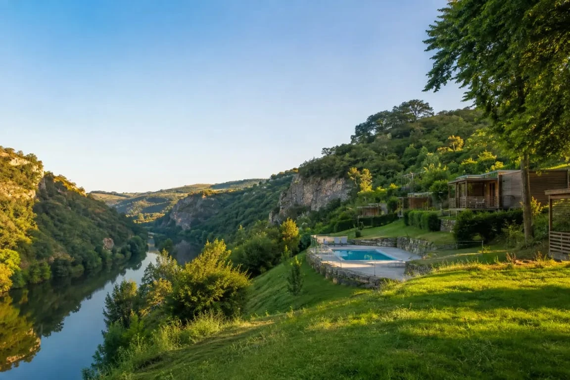 Camping la cascade aveyron au bord du Tarn avec piscine et mobil-homes