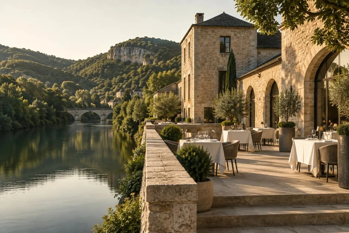Hôtel restaurant gastronomique en Aveyron dans un paysage de vallée