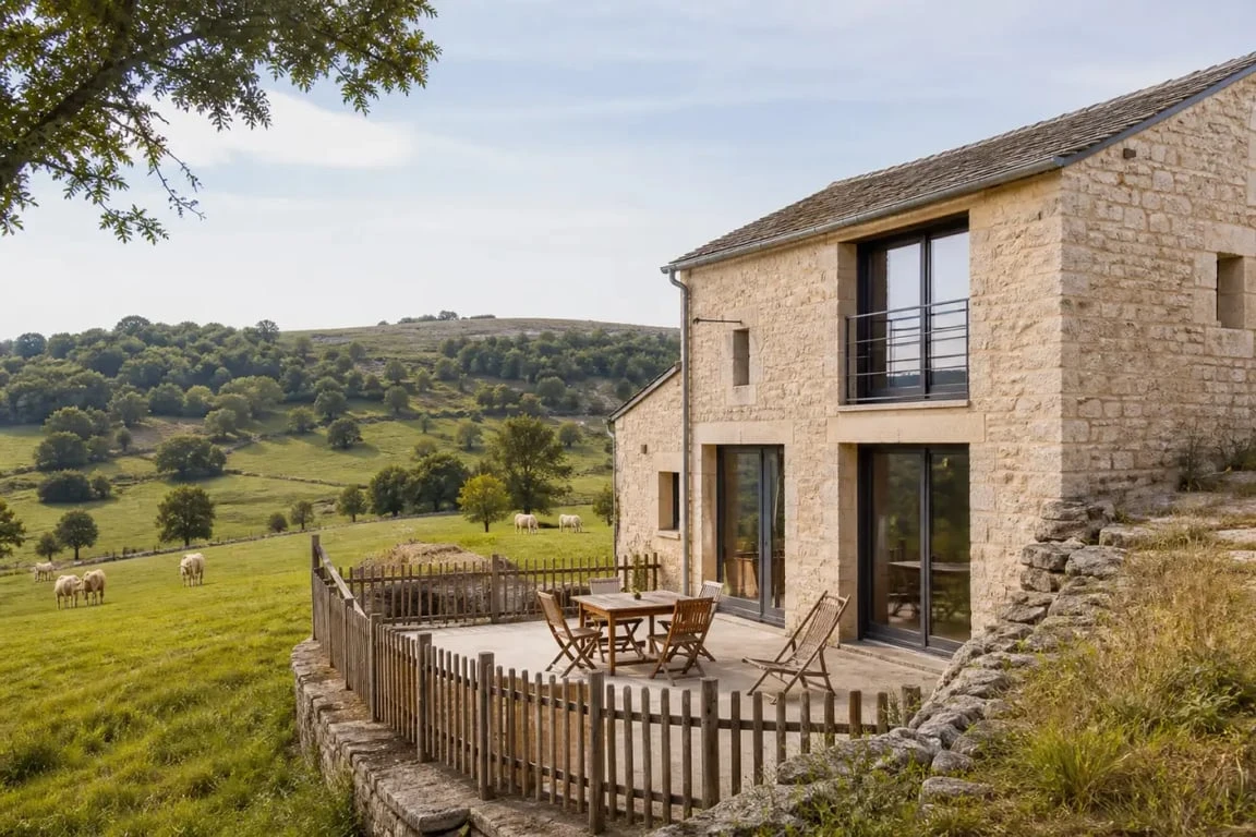 Gîte à la ferme avec animaux en Aveyron dans un paysage rural