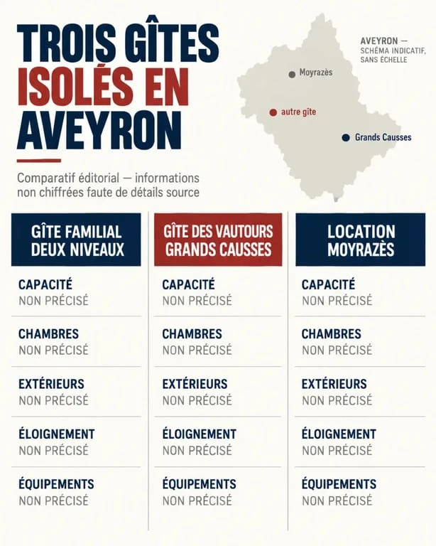 Infographie comparative des critères d’un gîte isolé en Aveyron