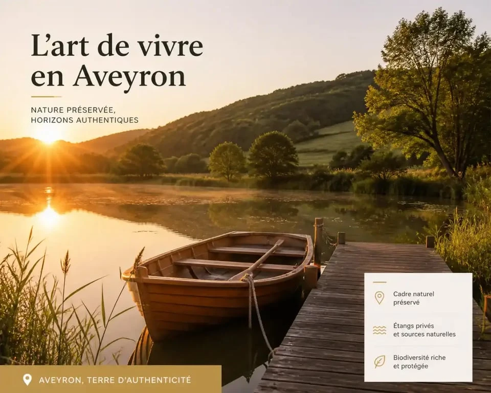 Gîte de pêche avec étang privé en Aveyron au lever du soleil