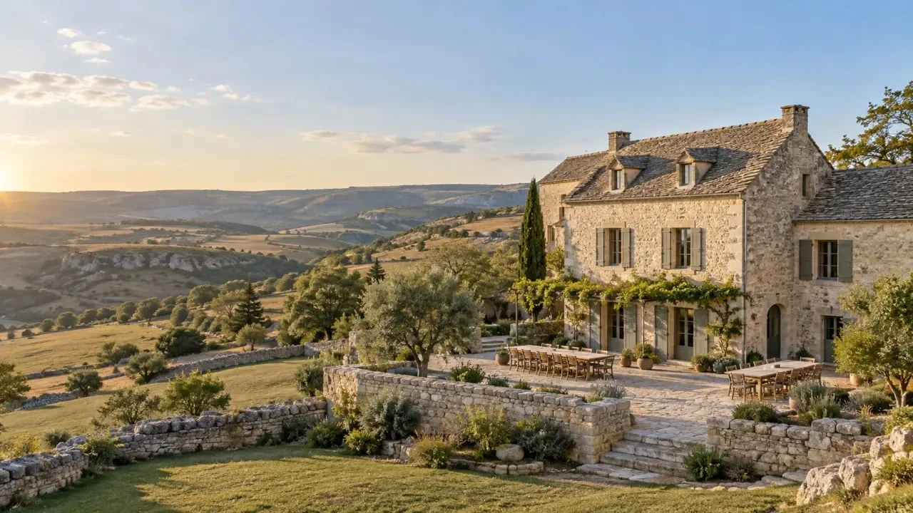 Grand gîte 20 personnes en Aveyron dans un paysage rural des Grands Causses