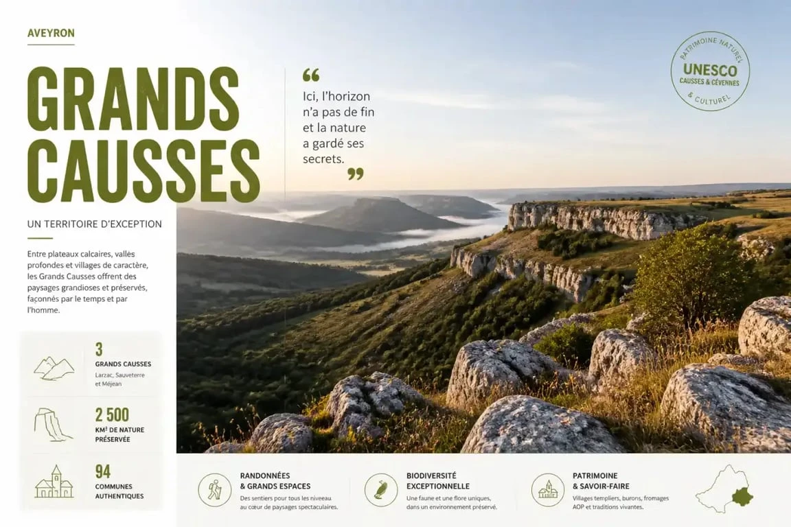 Paysage naturel du Parc Naturel Régional des Grands Causses pour un séjour en gîte aveyron 30 personnes