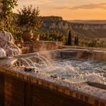 Gîte avec jacuzzi privatif en Aveyron sur terrasse, vue Grands Causses