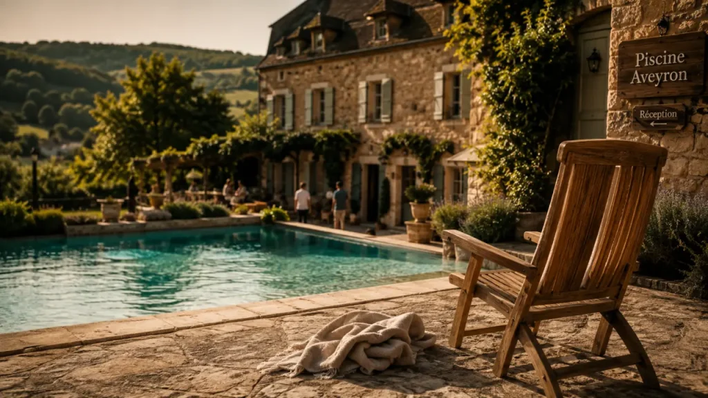 Hôtel piscine Aveyron avec bassin chauffé et vue sur l’Aveyron