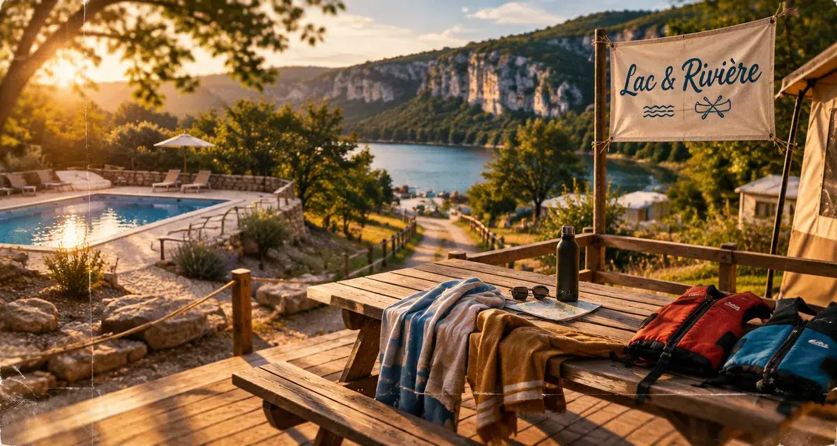 Camping sud aveyron : lac et rivière, piscine et terrasse de camping