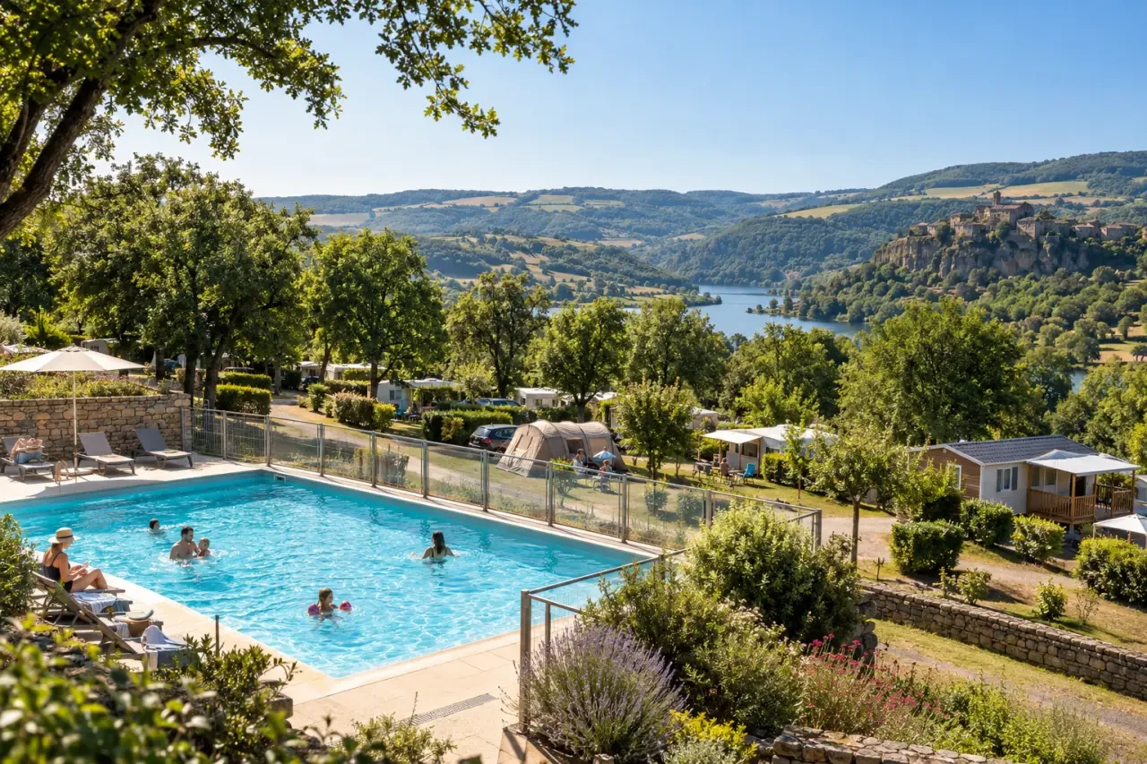 Camping municipal Aveyron avec piscine extérieure dans un environnement naturel