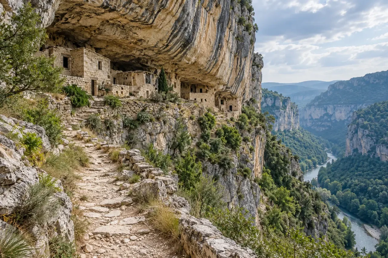 Villages abandonnés Aveyron : vestiges troglodytiques d’Eglazines au-dessus des gorges du Tarn