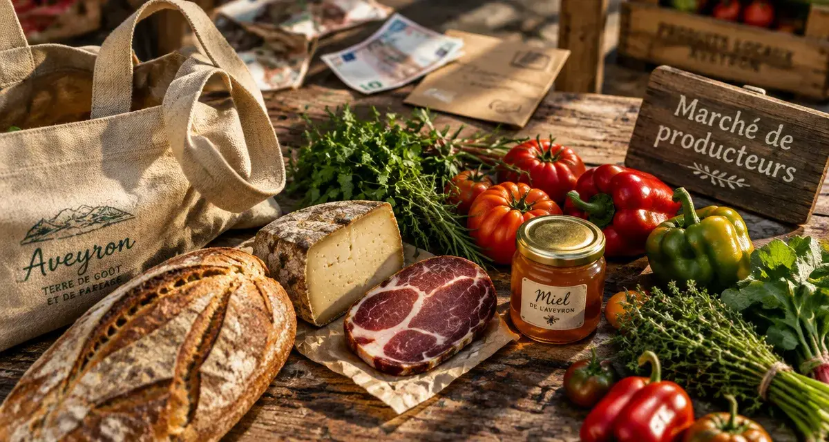 Foires et marchés aveyron : produits fermiers sur un étal