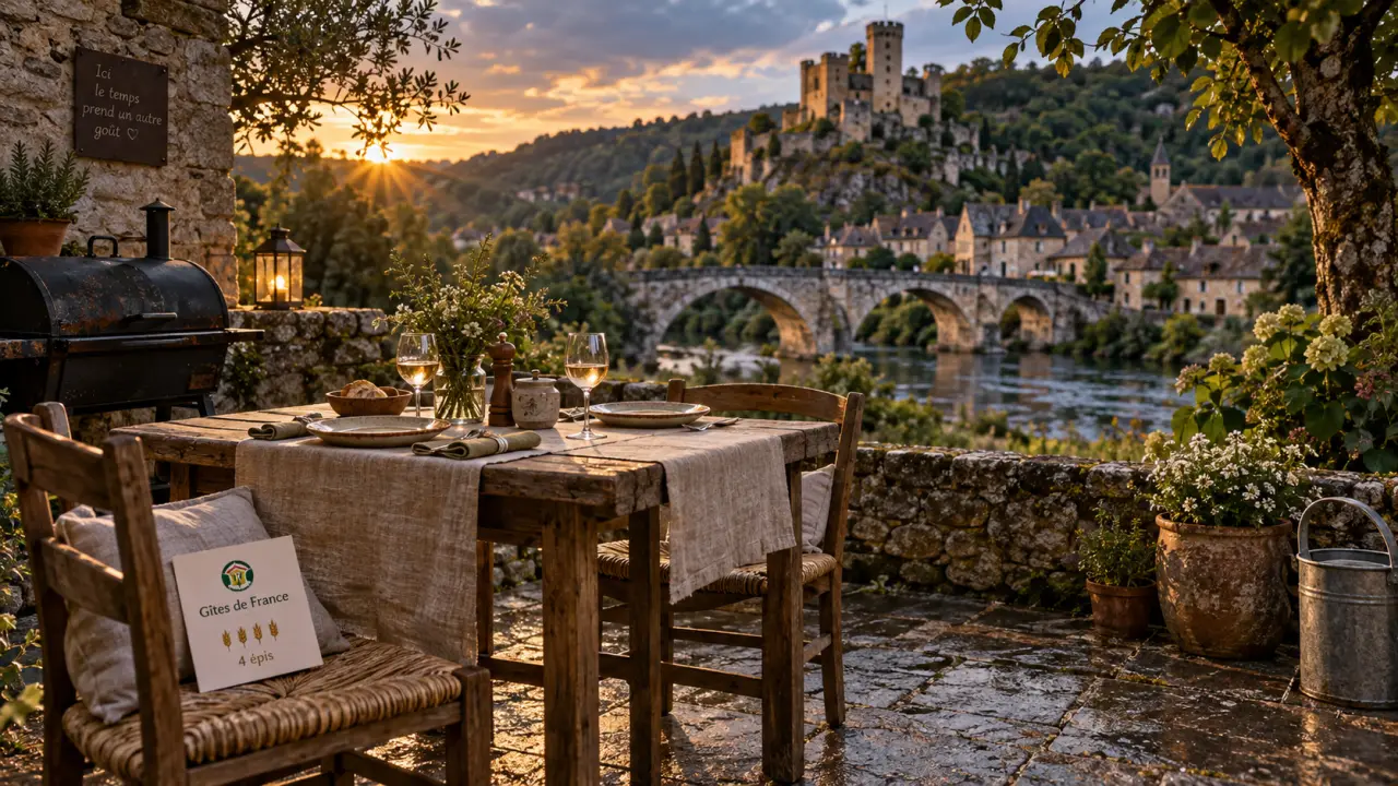 gîte 4 épis du vieux pont Belcastel Aveyron, vue sur l’Aveyron et le château