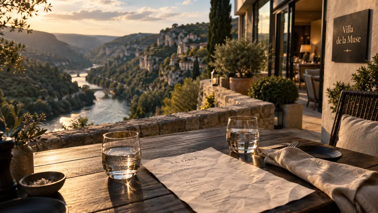 hôtel de la muse aveyron : Villa de la Muse, terrasse au bord du Tarn