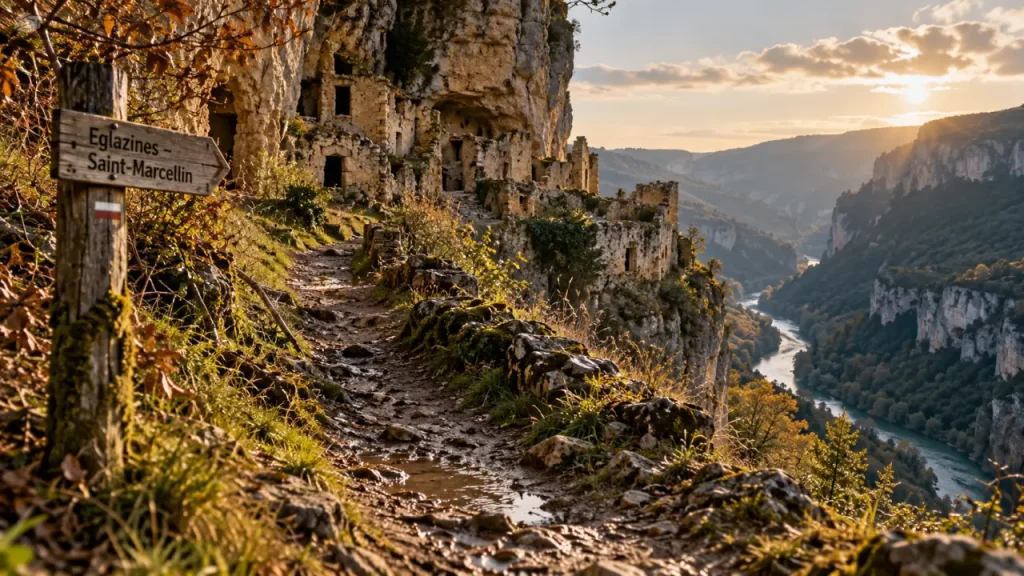 Villages abandonnés Aveyron : Eglazines Saint-Marcellin, maisons troglodytiques au-dessus des gorges du Tarn