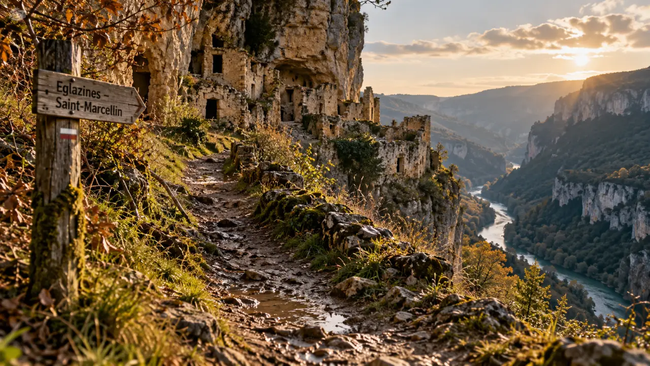 Villages abandonnés Aveyron : Eglazines Saint-Marcellin, maisons troglodytiques au-dessus des gorges du Tarn